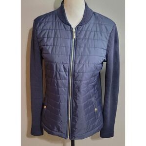 J. McLaughlin Navy Quilted Full Zip Knit Sleeve Bomber Jacket
